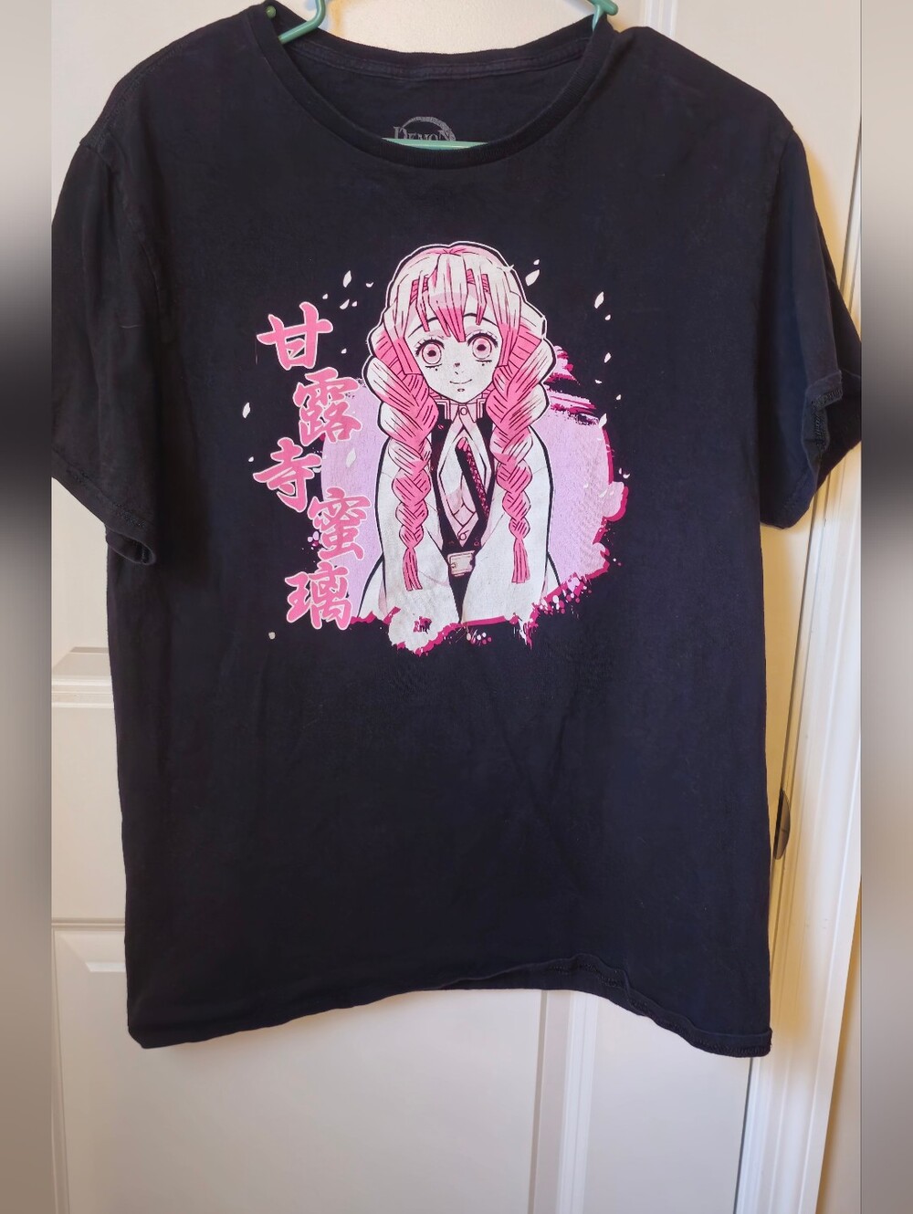 Women's Black Graphic Anime Tee with Pink Artwork